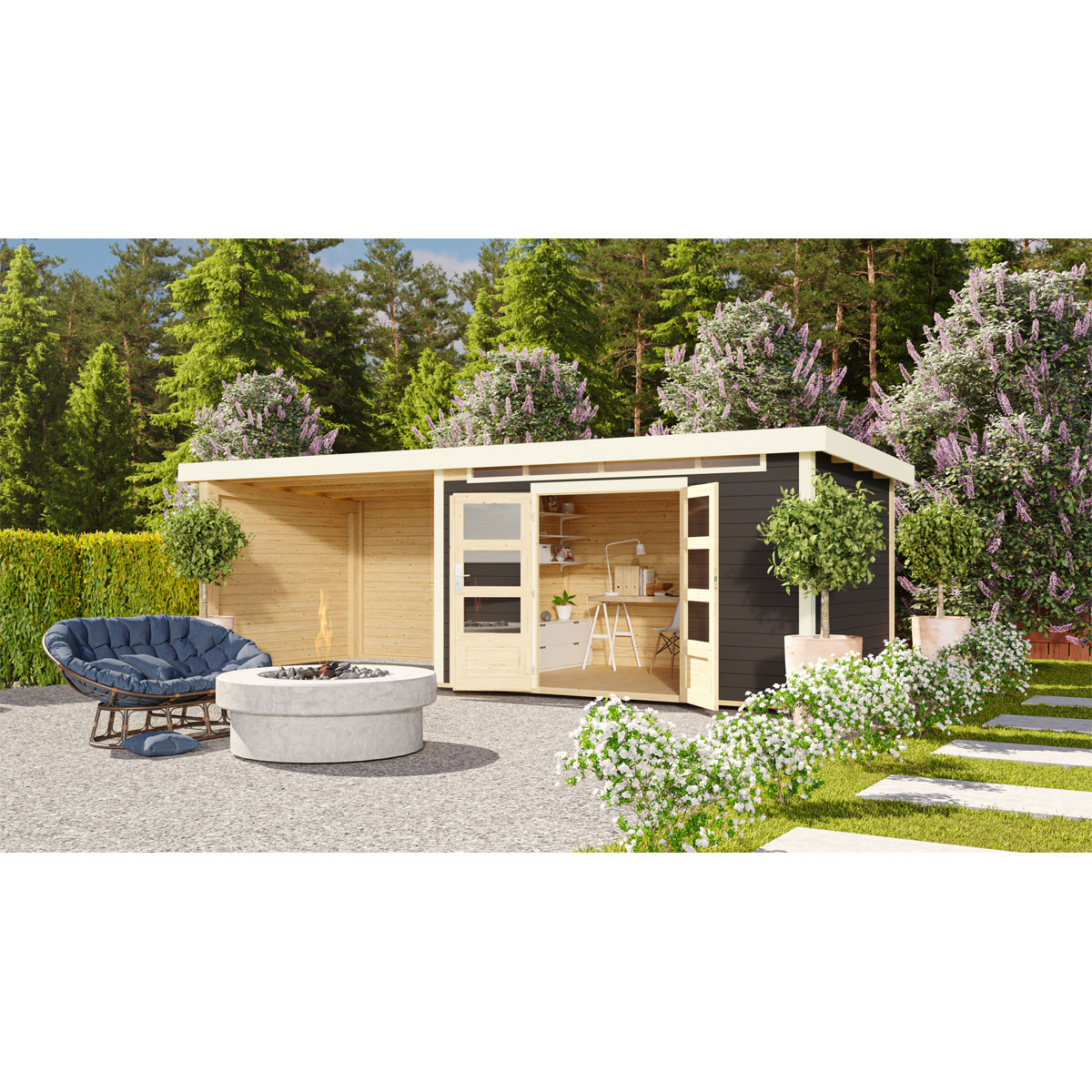 Karibu BBH Kandern 7 Set mit Anbaudach terragrau