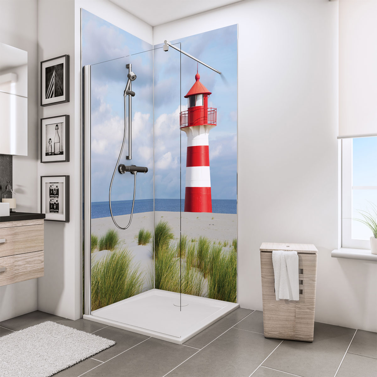 Schulte ExpressPlus Duschrueckwand DecoDesign Foto ue Eck Leuchtturm 2100 x 900 x 900