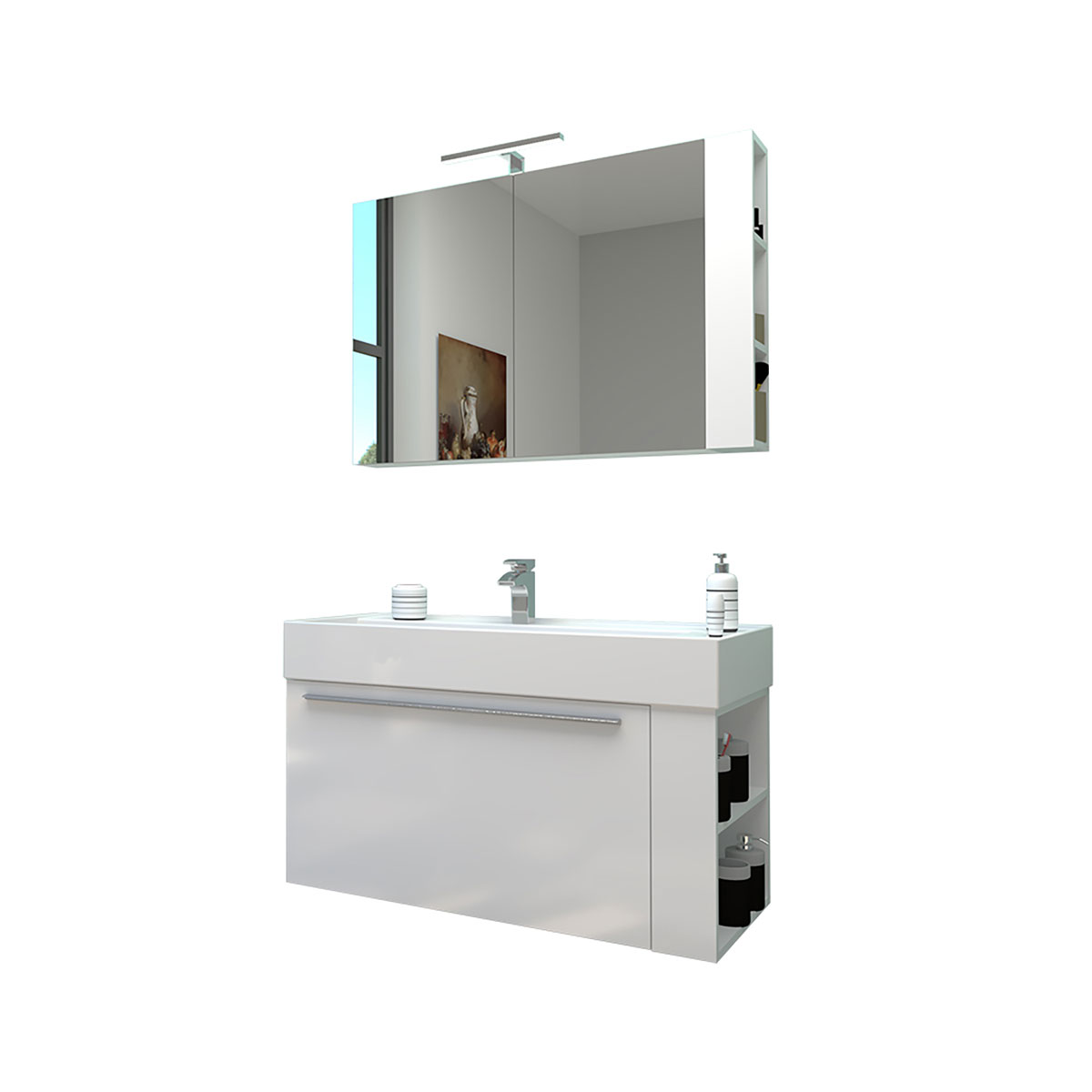 Progetto Idea Stella Badmöbel DOMUS 100 weiß mit Spiegelschrank und Lampe Bild 1