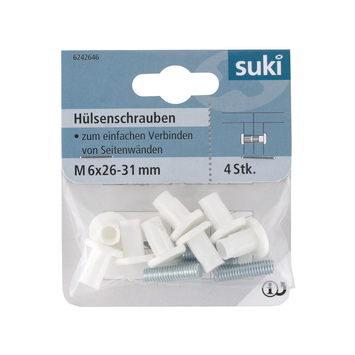 Suki Hülsenschraube Senkkopf 26-31 mm weiß 4 Stück Bild 1