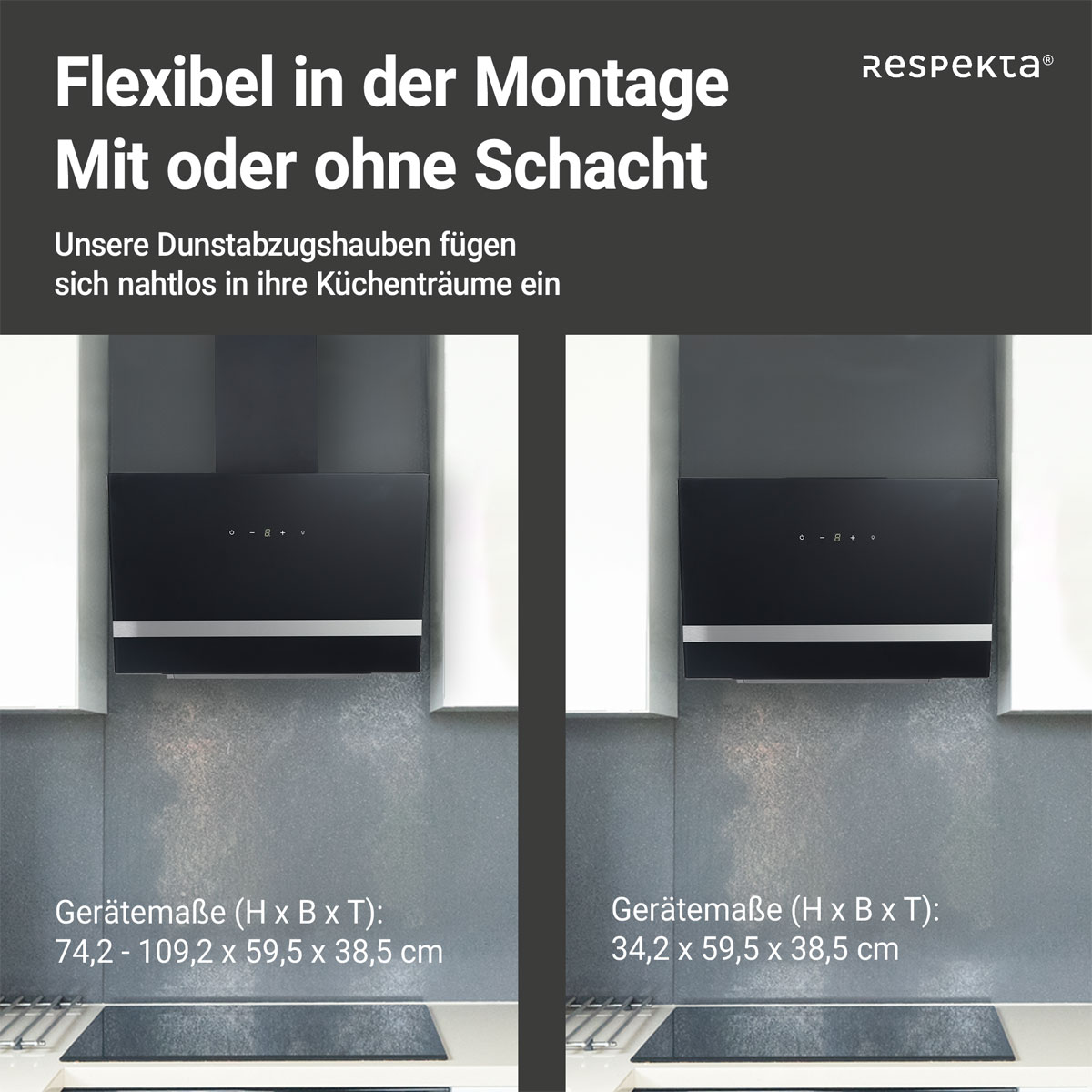 Respekta Design-Schrghaube Hera CH24060SAM 60 cm Schwarz Bild 11