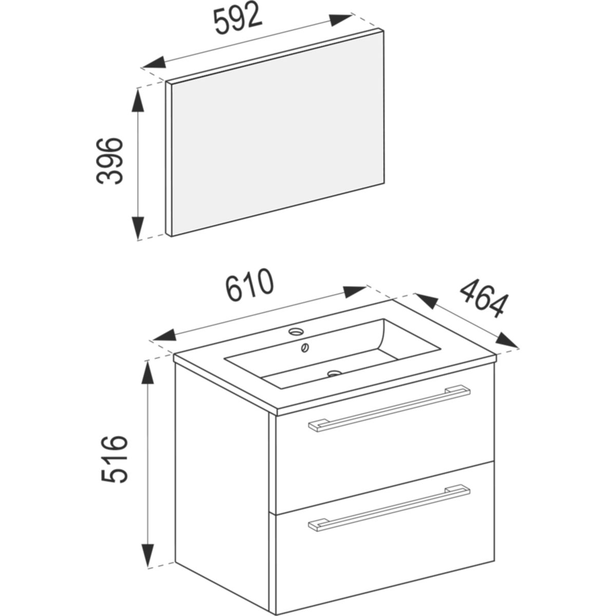 Waschplatz 60 cm 5-teiliges Set 2 Schubfächer mit Spiegel schwarz Bild 4