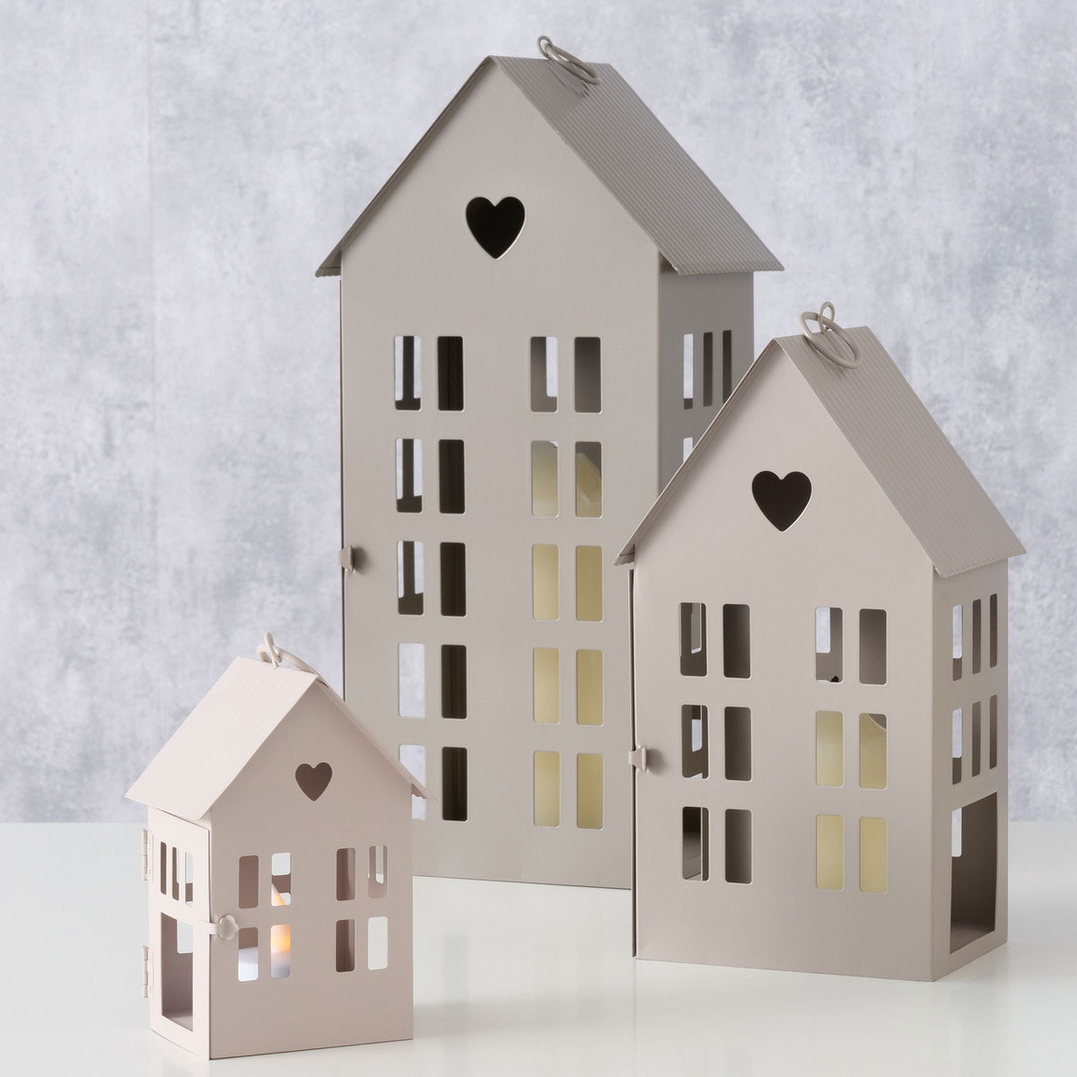 Laterne Alamo Haus 9 x 7,5 x 15 cm beige hellbraun Metall Bild 1