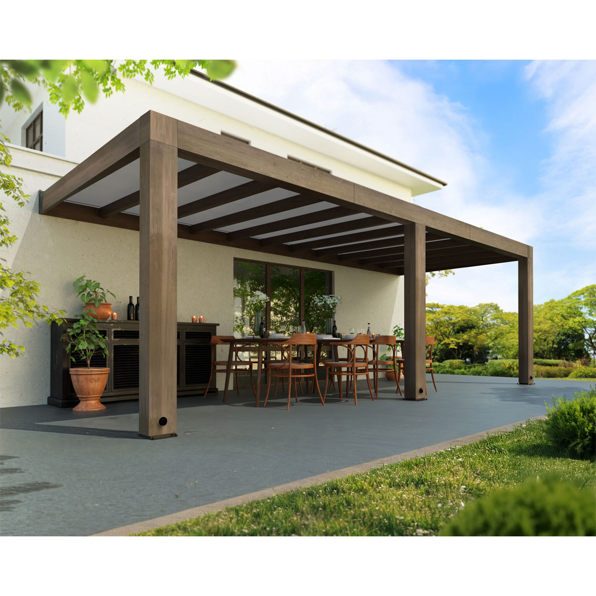 Palram Canopia Helsinki 3x7,3 Terrassenüberdachung aus Zedernholz / Sonnenschutzpaneele Bild 1