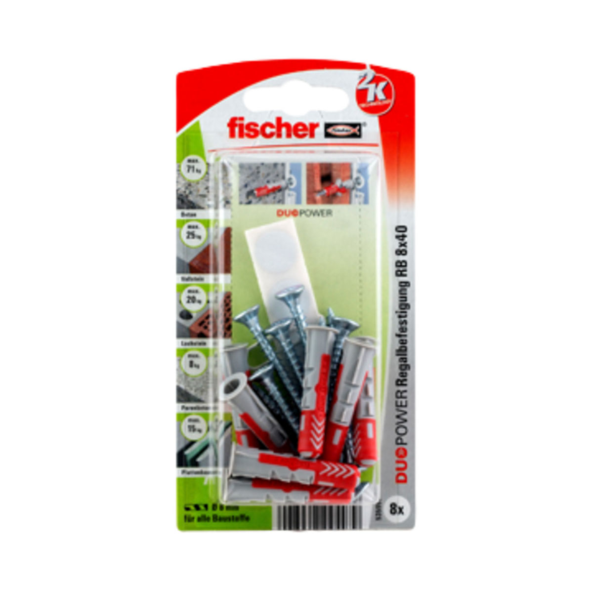 Fischer  Dübel DuoPower für Regalbefestigung 8 x 40 mm 8 Stück