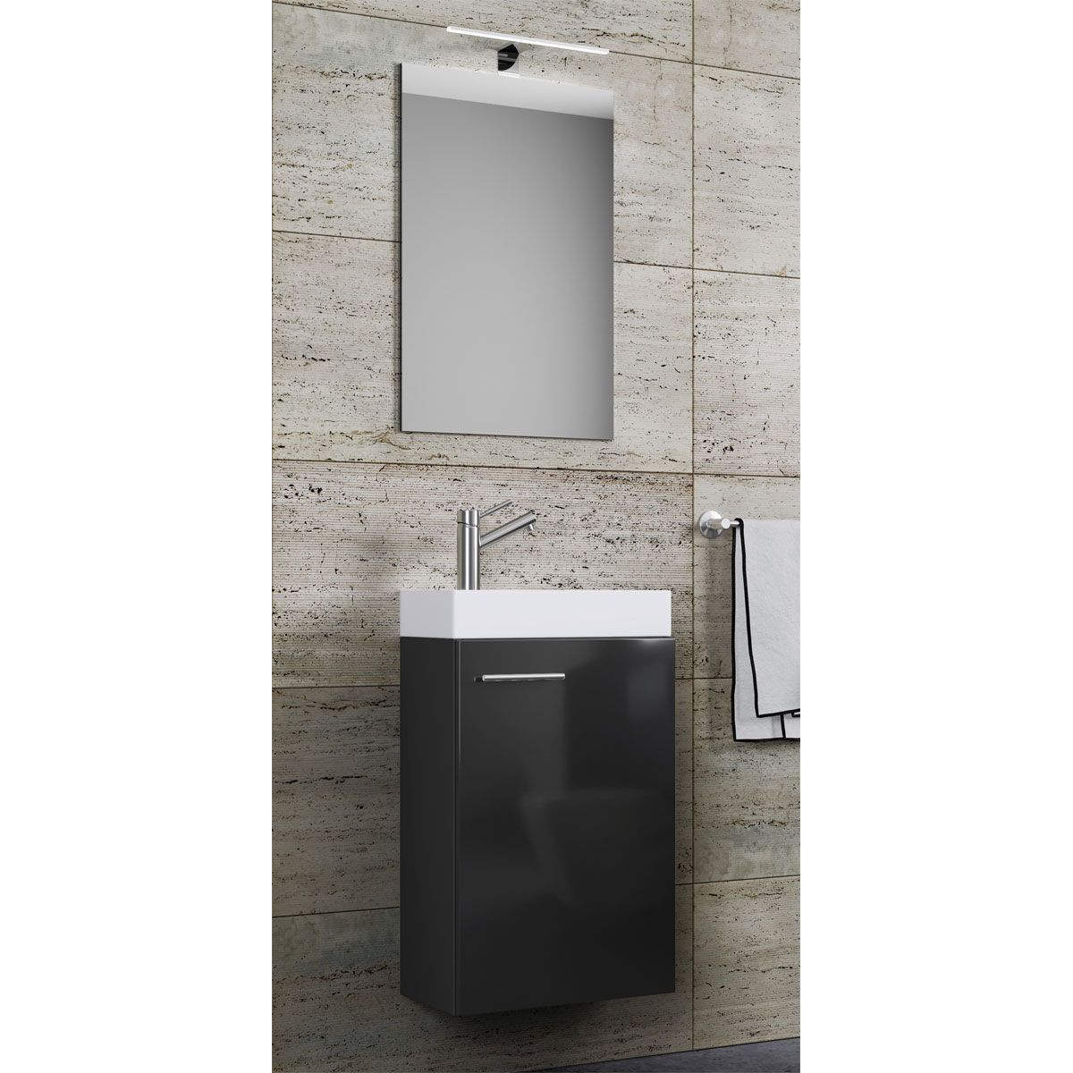 Gäste-Waschplatz Slito mit Spiegel inkl Beleuchtung schwarz Bild 2