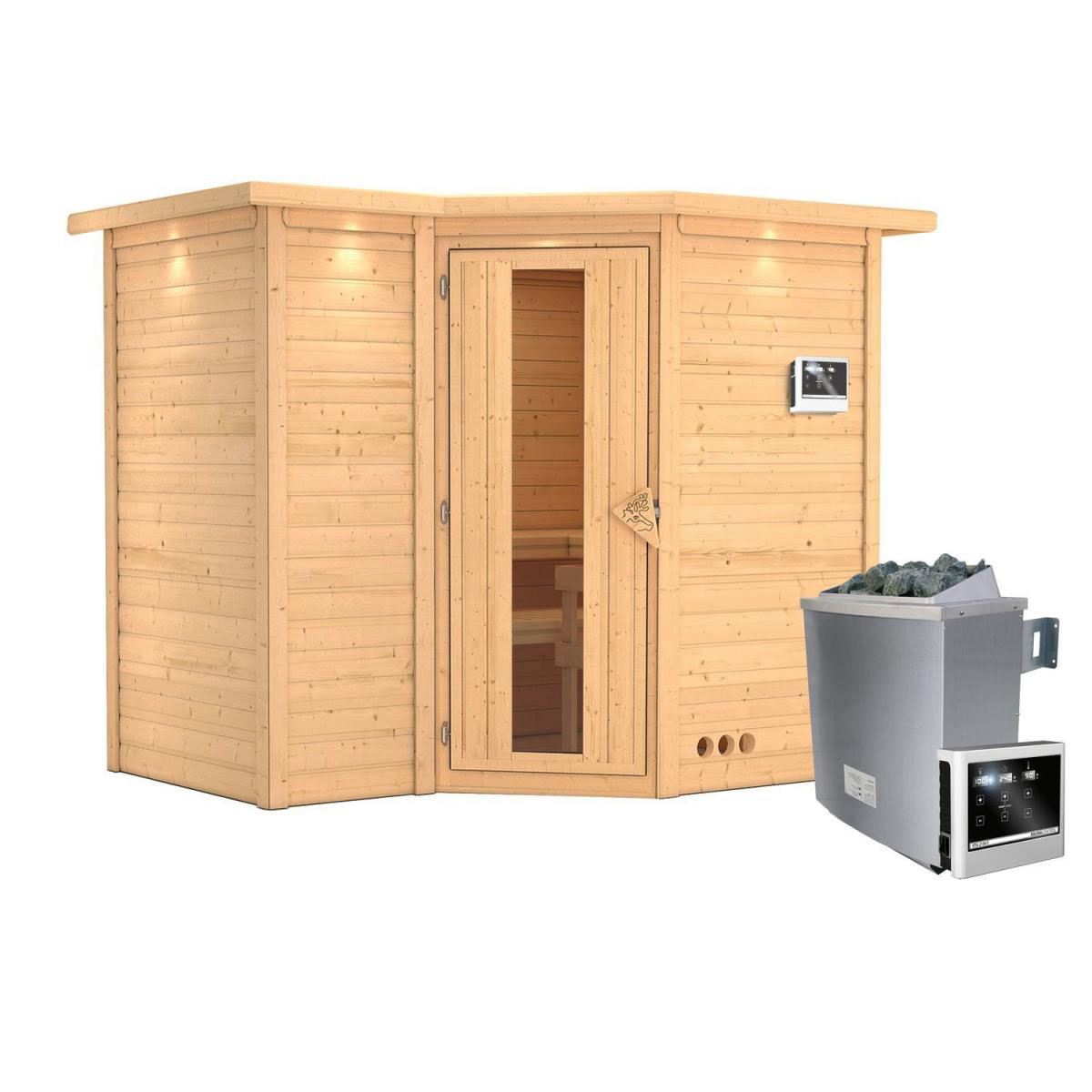 Karibu Sahib 2 Eckeinstieg 9 kW Ofen externe Strg modern mit Kranz Tür gedämmt Bild 2