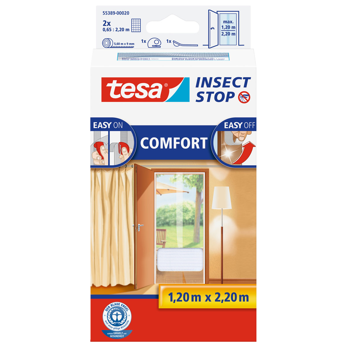 Tesa Fliegengitter Comfort für Türen weiß 2 x 2,20m mit Klettband