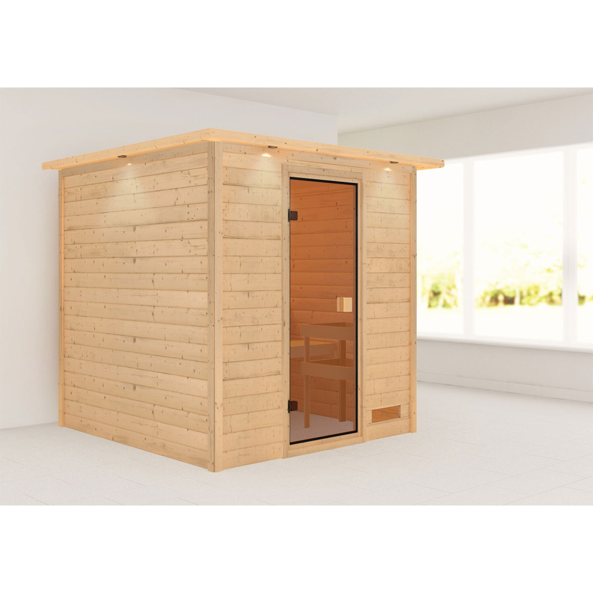 Karibu Sauna Jara mit Kranz naturbelassen ohne Ofen