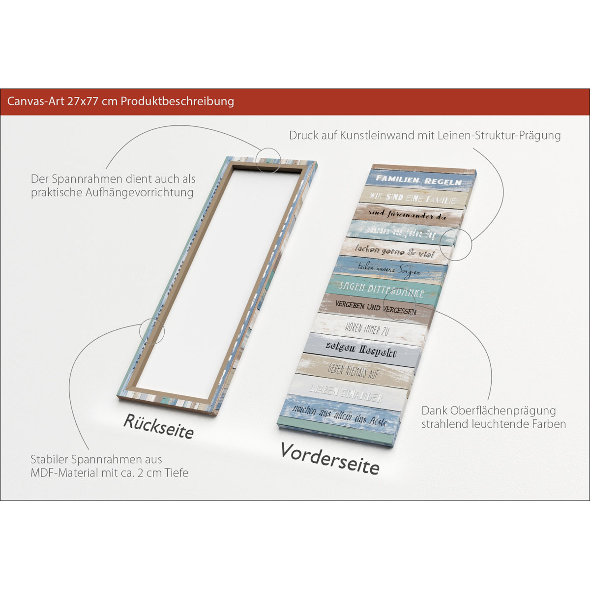 Canvas-Art Familienregeln 30 x 80 cm Bild 3