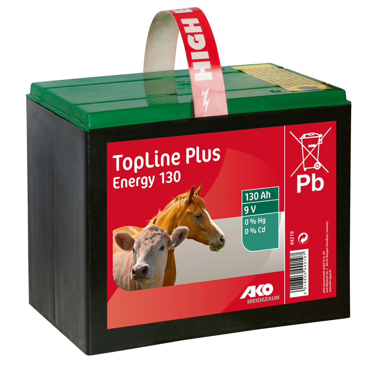 Weidezaunbatterie TopLine Plus Energy 13 x 16 x 19 cm schwarz-grün 130 Ah