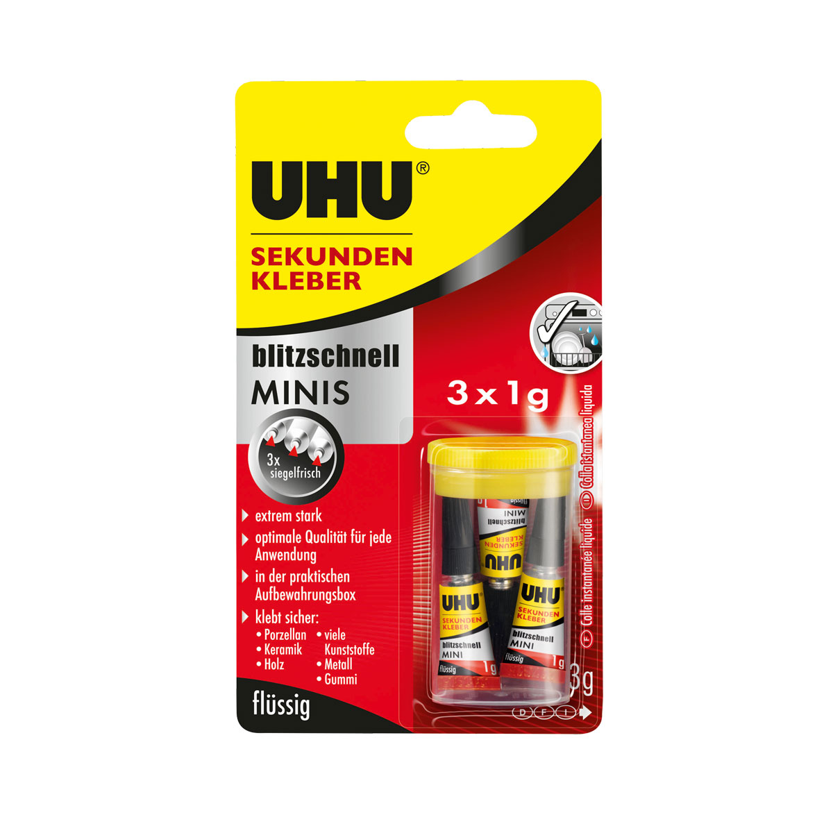 UHU  Sekundenkleber blitzschnell minis flüssig 3 x 1 g