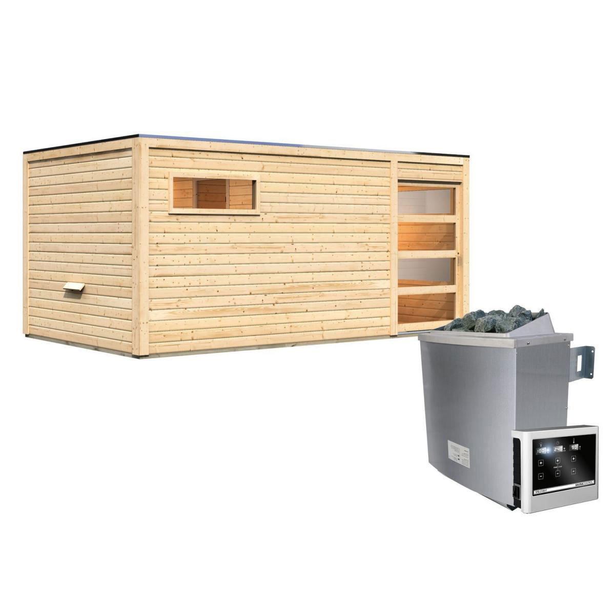 Karibu Saunahaus Hygge 38 mm 9 kW Ofen externe Strg Klarglas-Tür