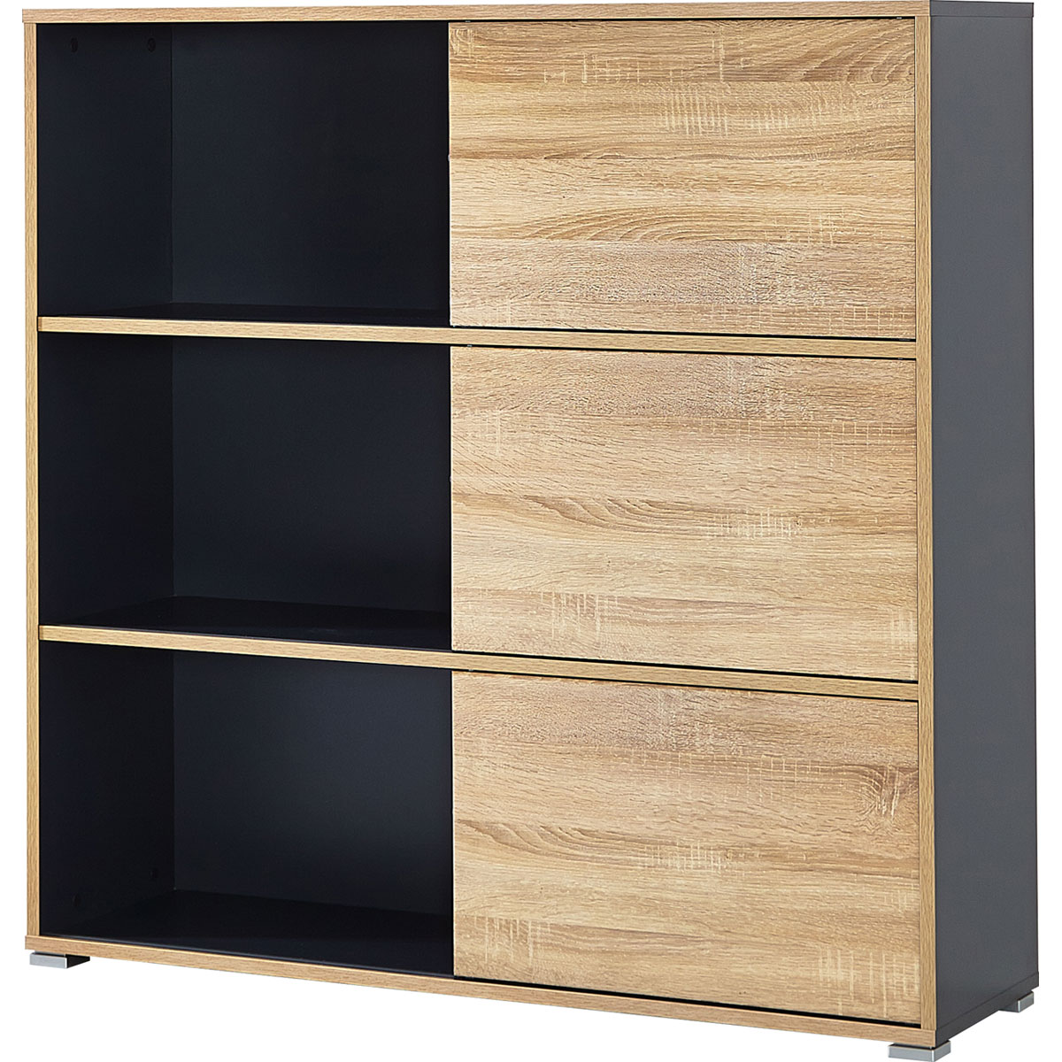 Schiebetürregal 120 x 119 x 35 cm weiß/Sonoma Eiche Bild 2