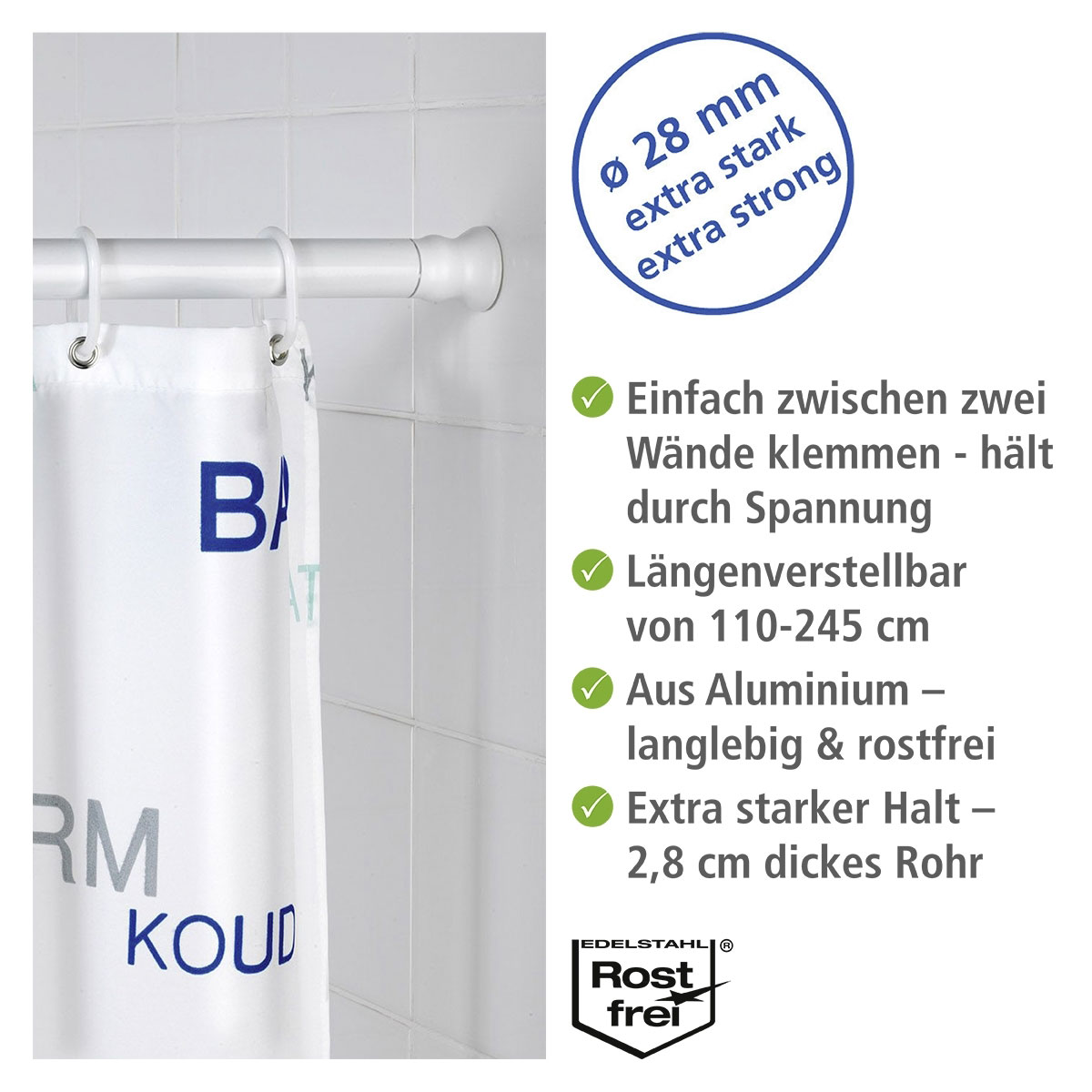 Wenko  Teleskop Duschstange extra stark Weiß 110 - 245 cm Bild 3