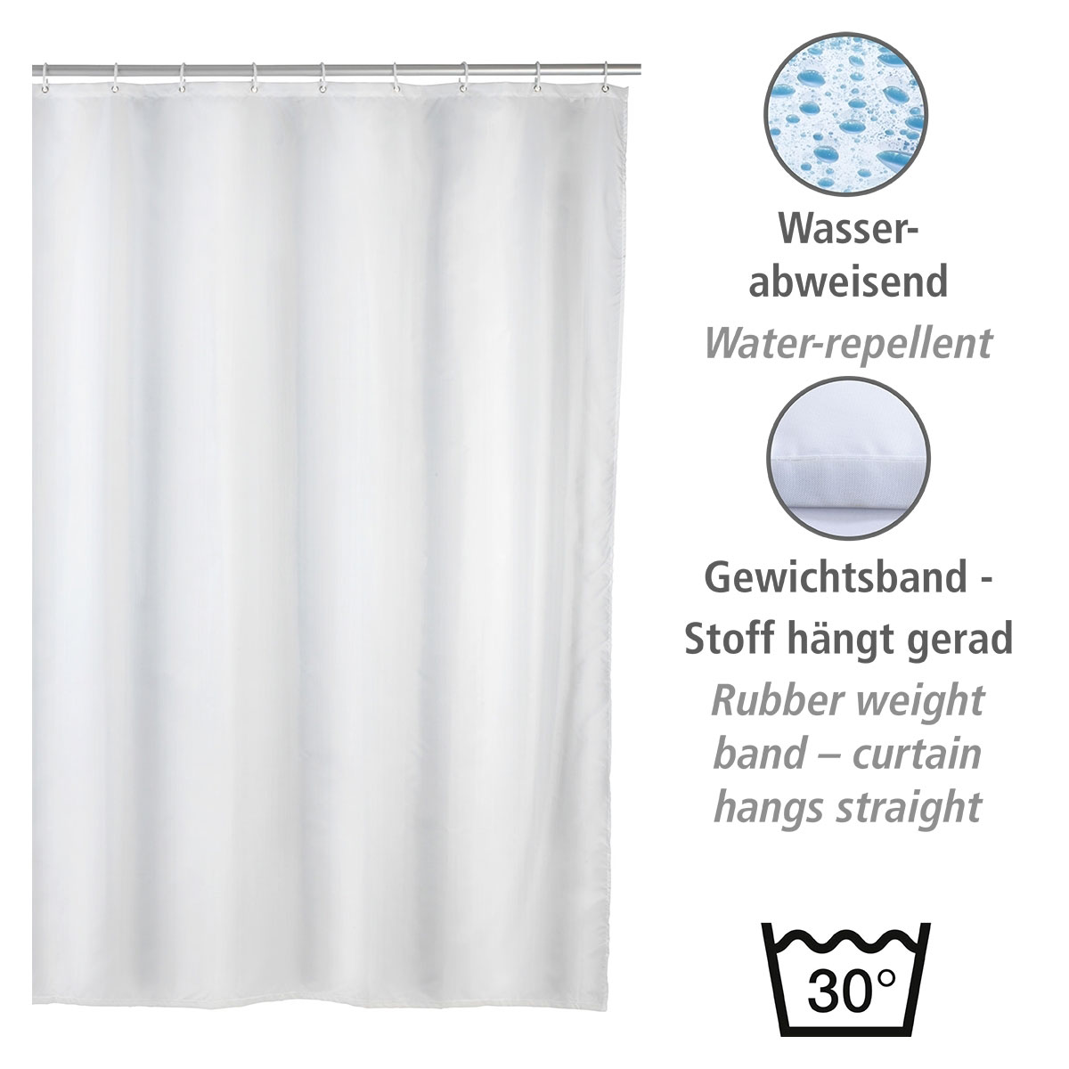 Wenko  Anti-Schimmel Duschvorhang Uni White Textil Polyester 120 x 200 cm waschbar Bild 3