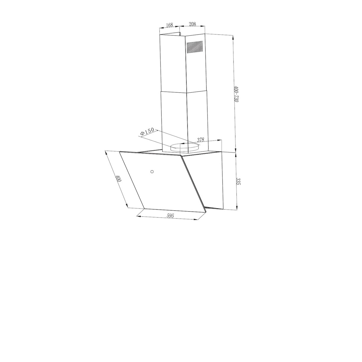Respekta Schräghaube CH88060WA+ kopffrei 60 cm weiß Bild 3