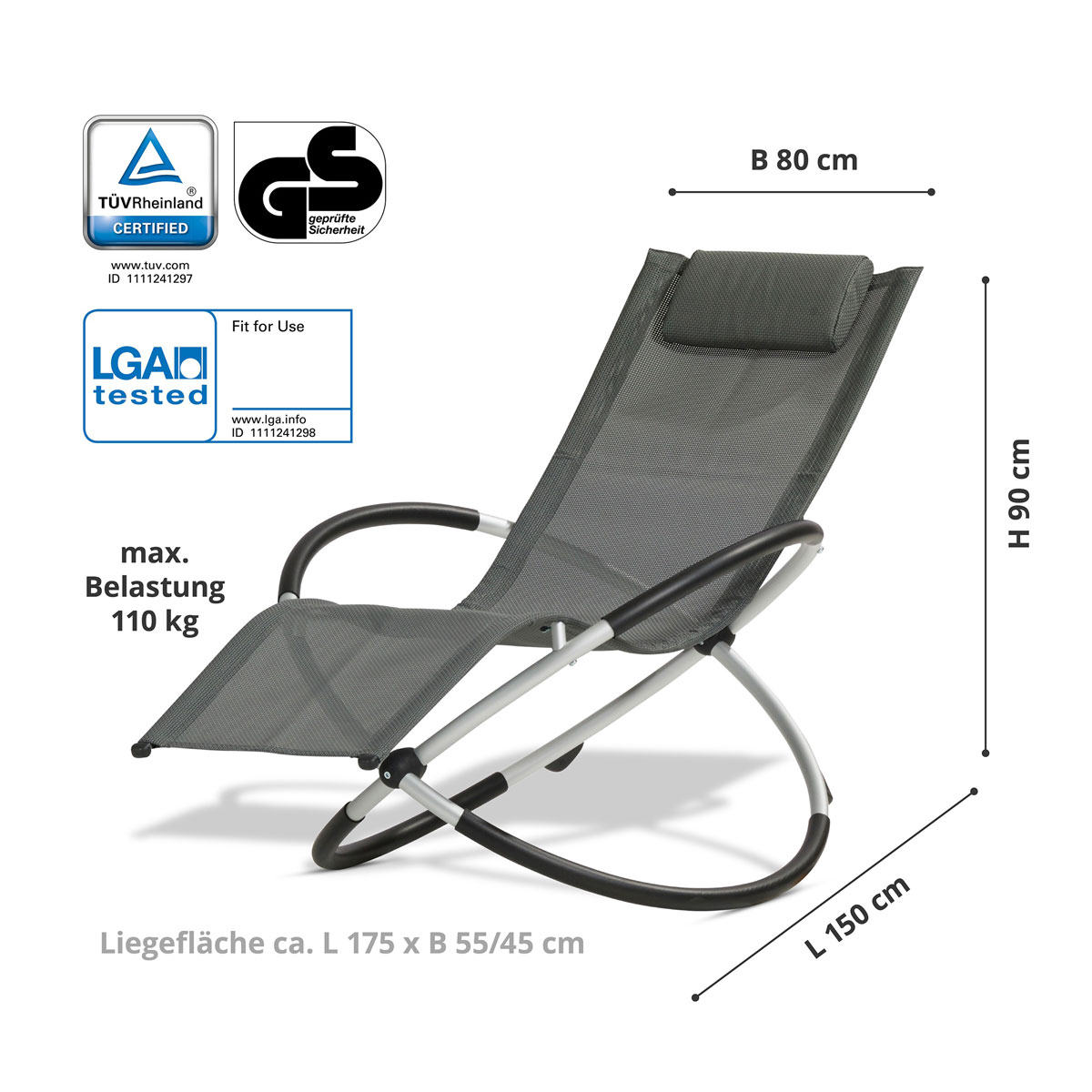 Leco Schaukelstuhl Schaukelliege anthrazit inkl. Kopfkissen Bild 5