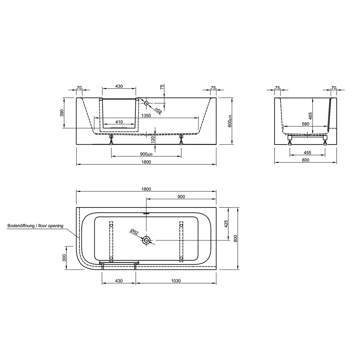 Ottofond Dusch-Badewanne Free Gate Modell B herausnehmbare Tür Bild 8