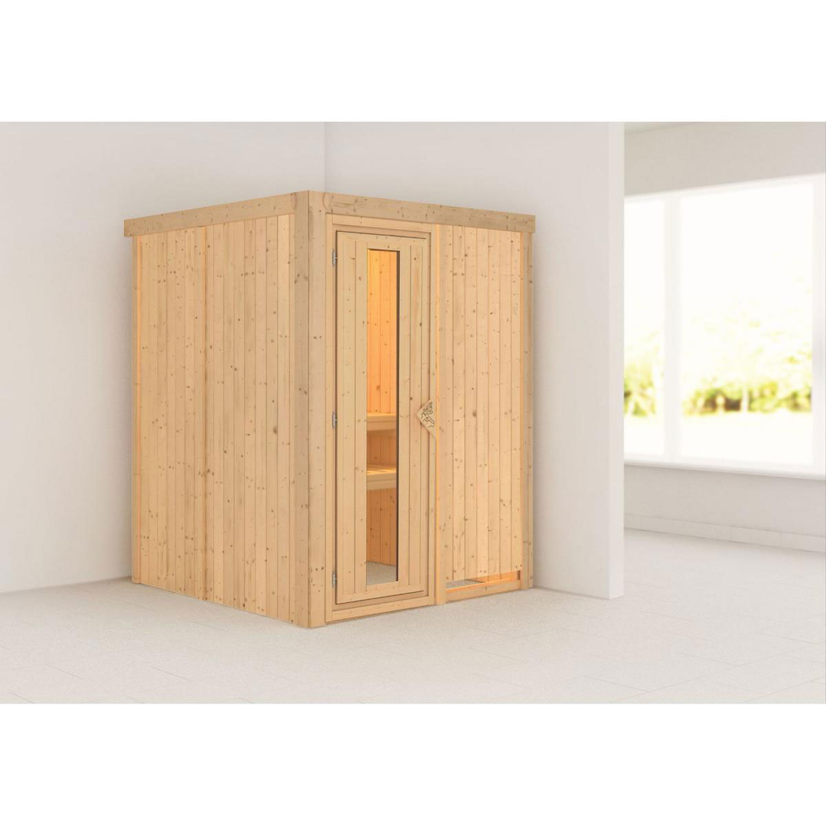 Karibu Sauna Minja Fronteinstieg ohne Ofen kein Kranz Energiespartür Bild 5