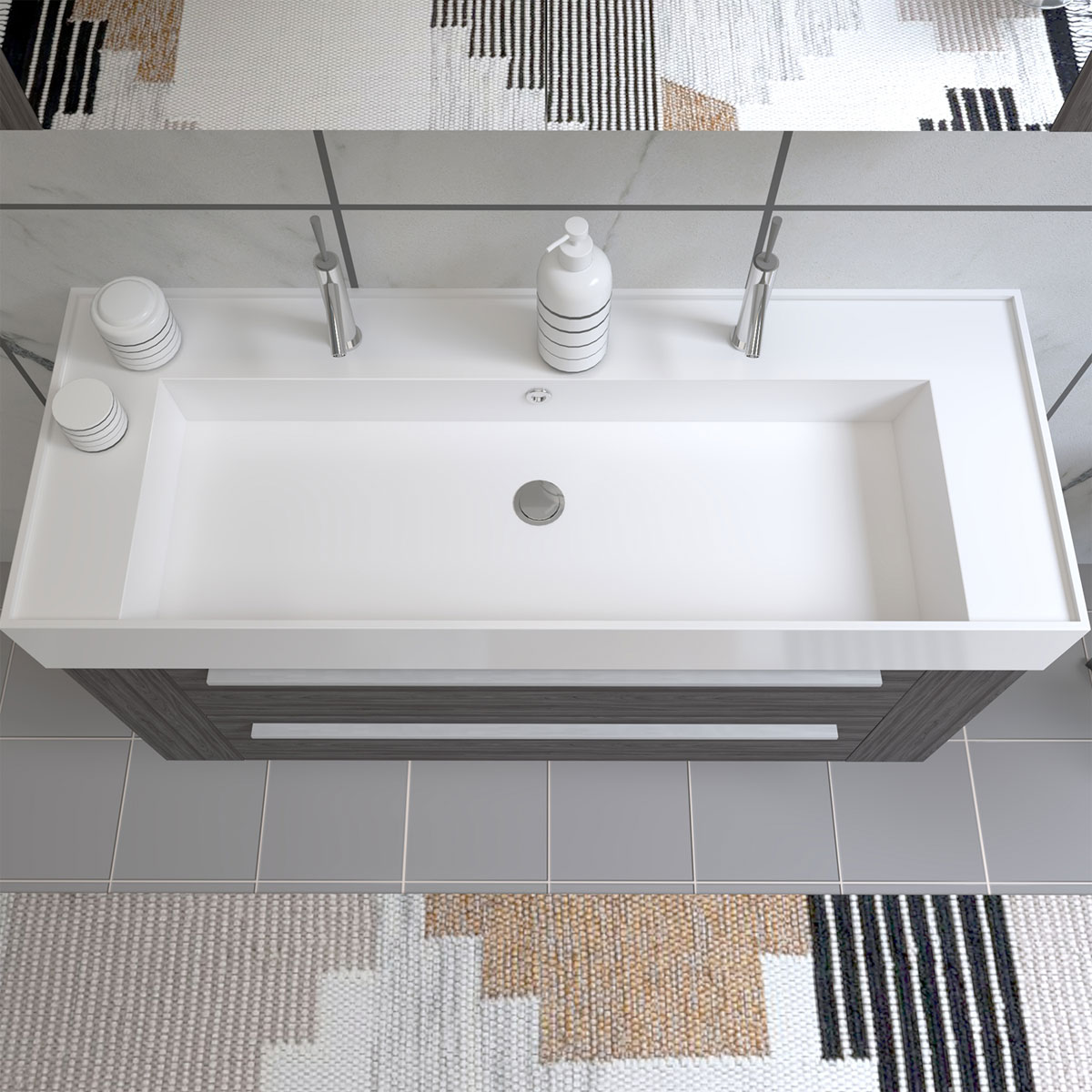 Progetto Idea Stella Badmöbel DOMUS 120 Ulme onyx mit Spiegelschrank und Lampe Bild 5