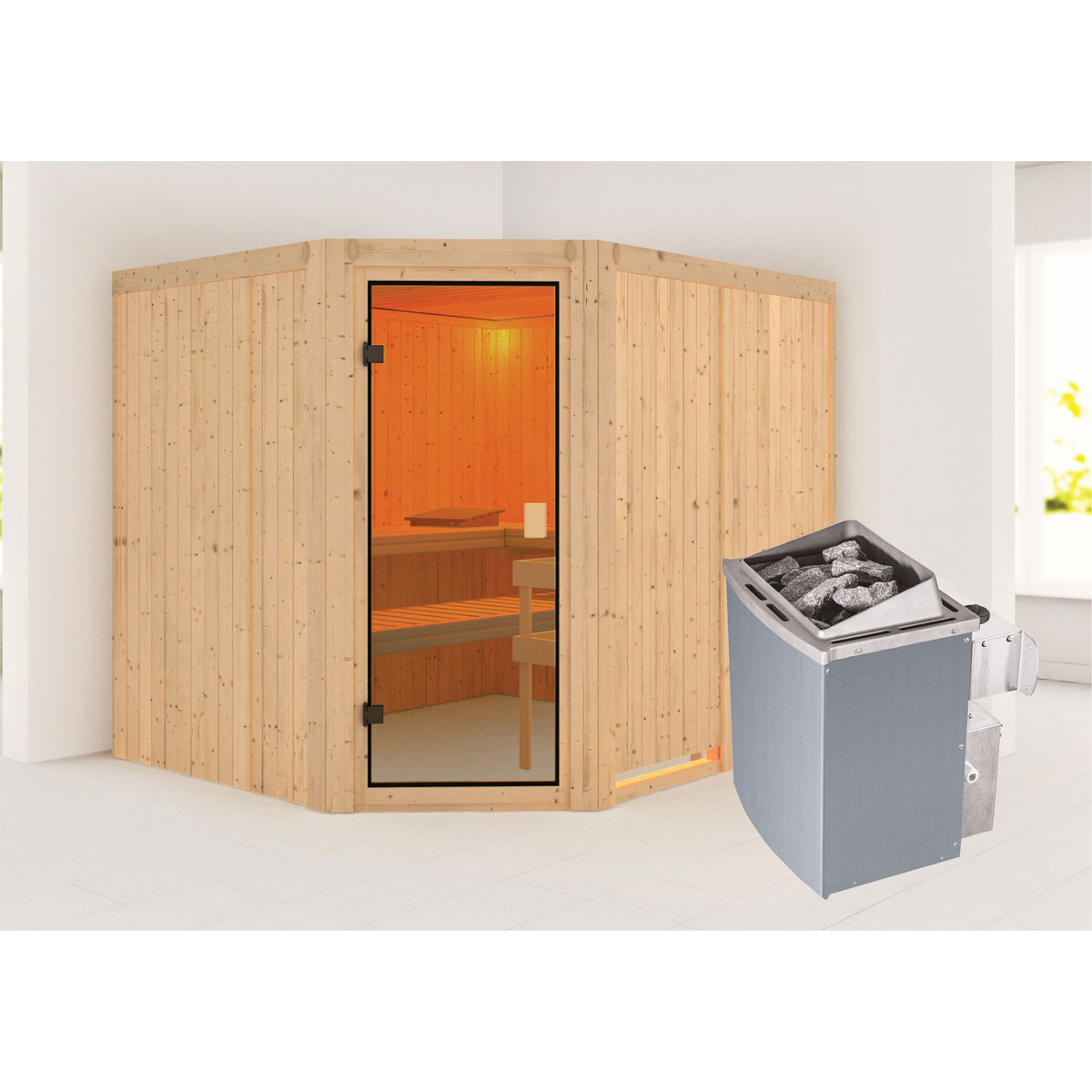 Karibu Sauna Horna naturbelassen integrierte Steuerung Bild 1