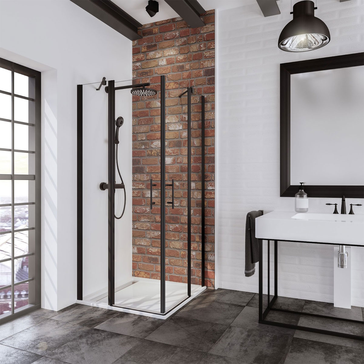 Schulte Eckeinstieg mit Drehtür BlackStyle mattschwarz BxH 80 x 192 cm