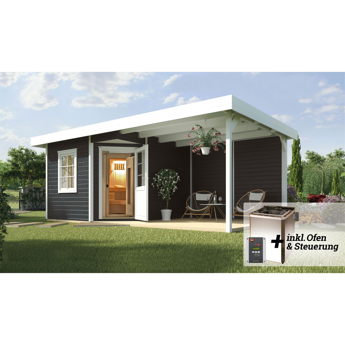 Weka  Saunahaus Salo Größe 1 Sparset 7,5 kW OS anthrazit Bild 2