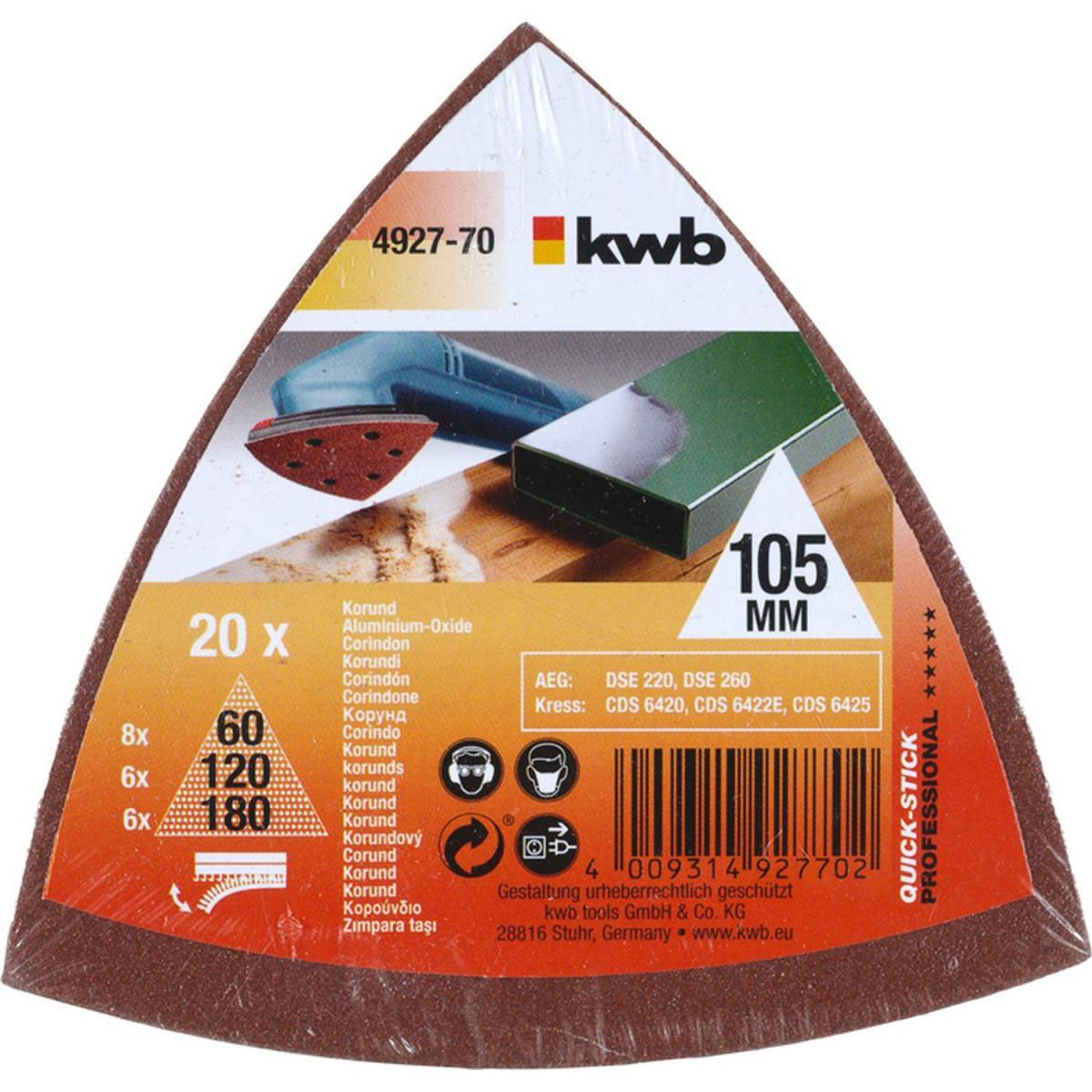 kwb  Schleifdreiecke Quick Stick Holz und Metall 105 mm Bild 2