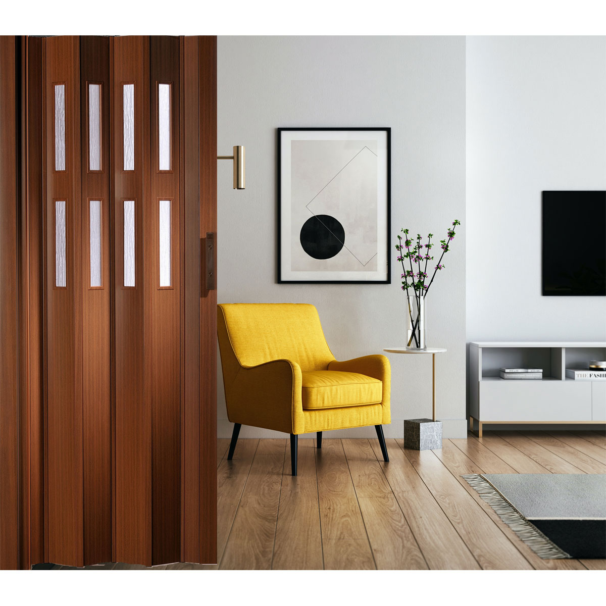 FORTE Kunststoff-Falttür Luciana B 88,5 x H 202 cm Mahagoni 2 Fenster Bild 3