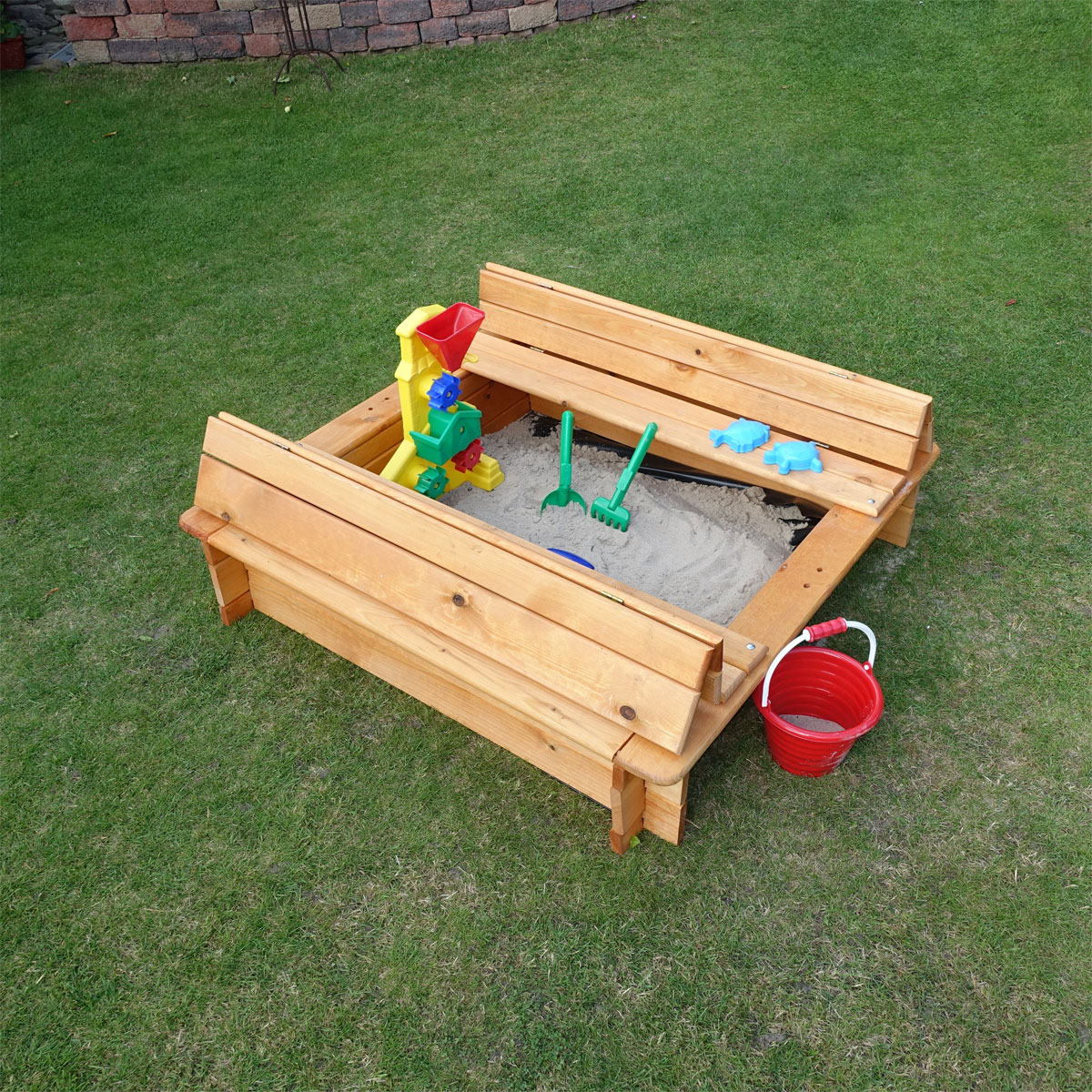 Promadino Sandkasten Donald 100 x 100 cm klappbare Abdeckung