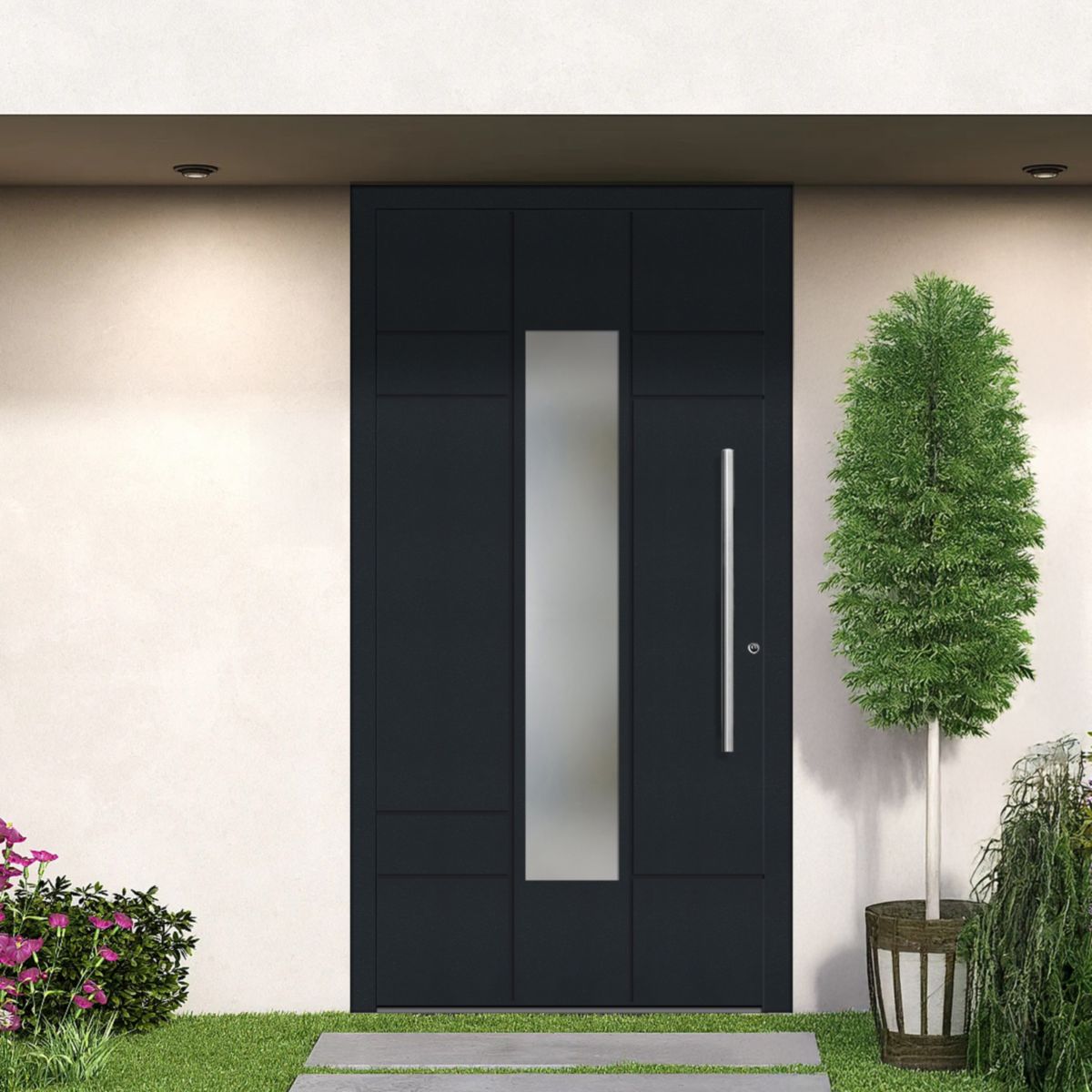 Schüco Aluminium Haustür 603 Como Excellent 1100 x 2100 mm RAL9016/7016 DR