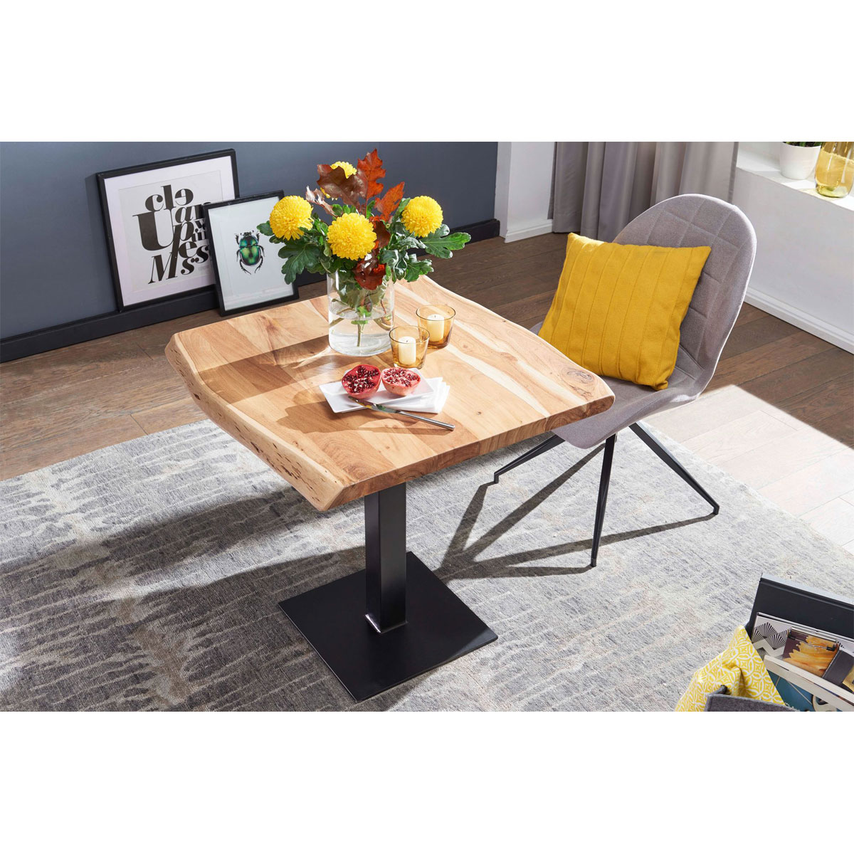 Wohnling Esstisch „Baumkante“, 80x75x75 cm, Akazie Massivholz Bild 4