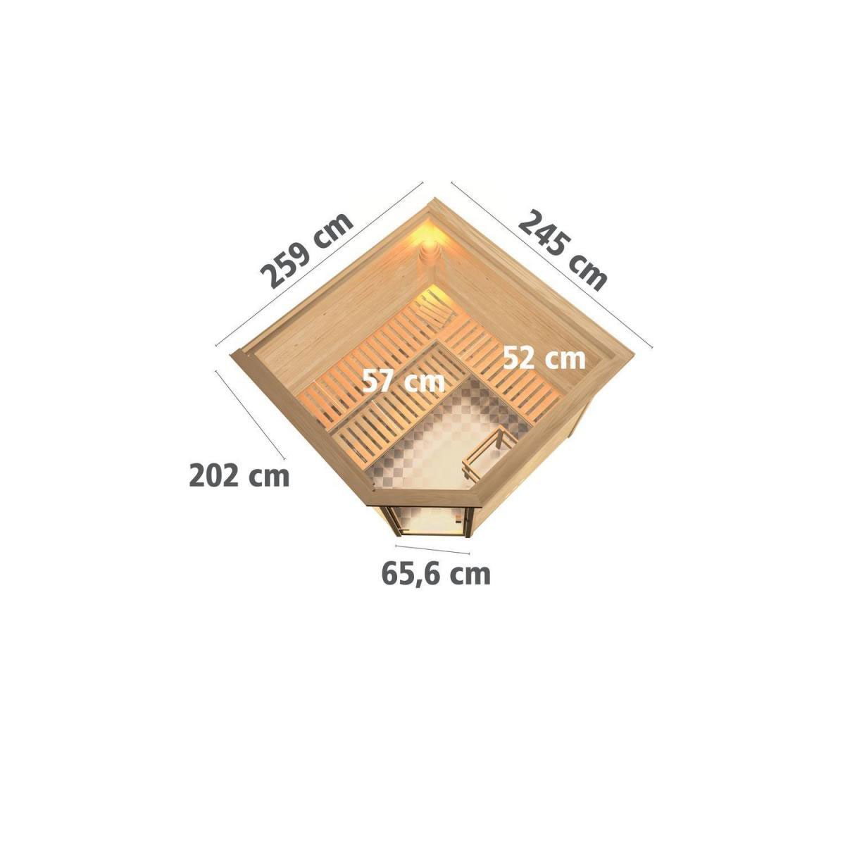Karibu Sauna Leona Eckeinstieg 9 kW Ofen externe Strg mit Kranz Energiespartür Bild 12