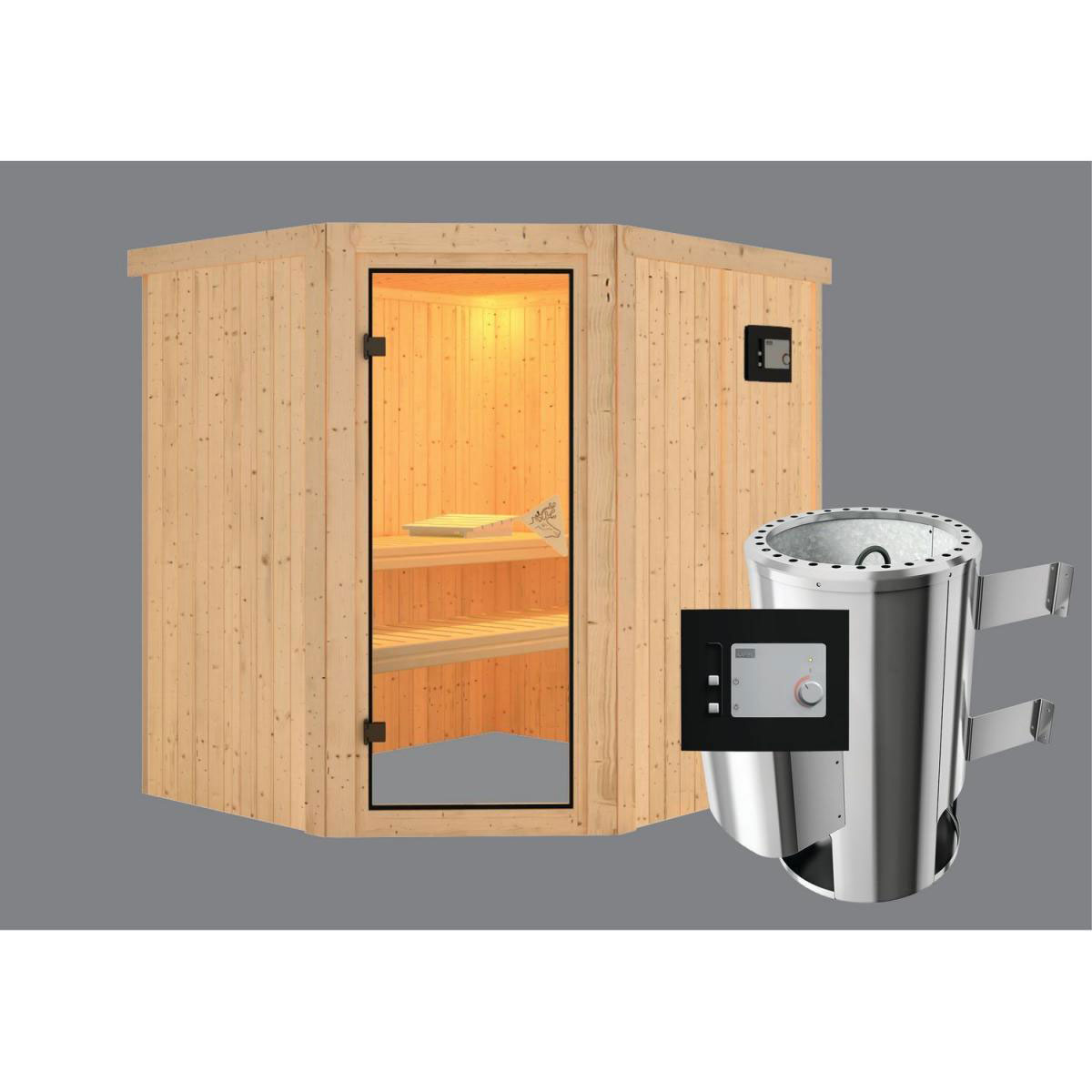 Karibu Systemsauna Lilja 68 mm 3,6 kW Ofen externe Strg modern ohne Dachkranz Bild 2