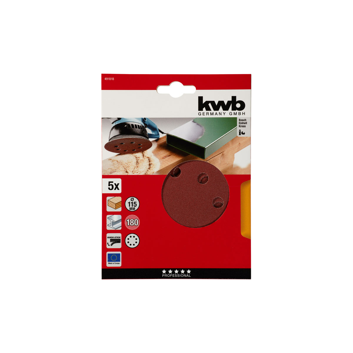 kwb  Schleifscheiben Quick-Stick Holz und Metall Durchmesser 115 mm K180 5 Stück Bild 2