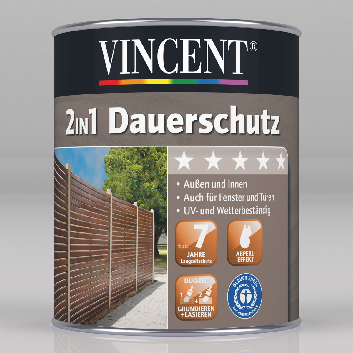 Vincent 2in1 Dauerschutz-Lasur Grau 0,75 L Bild 1