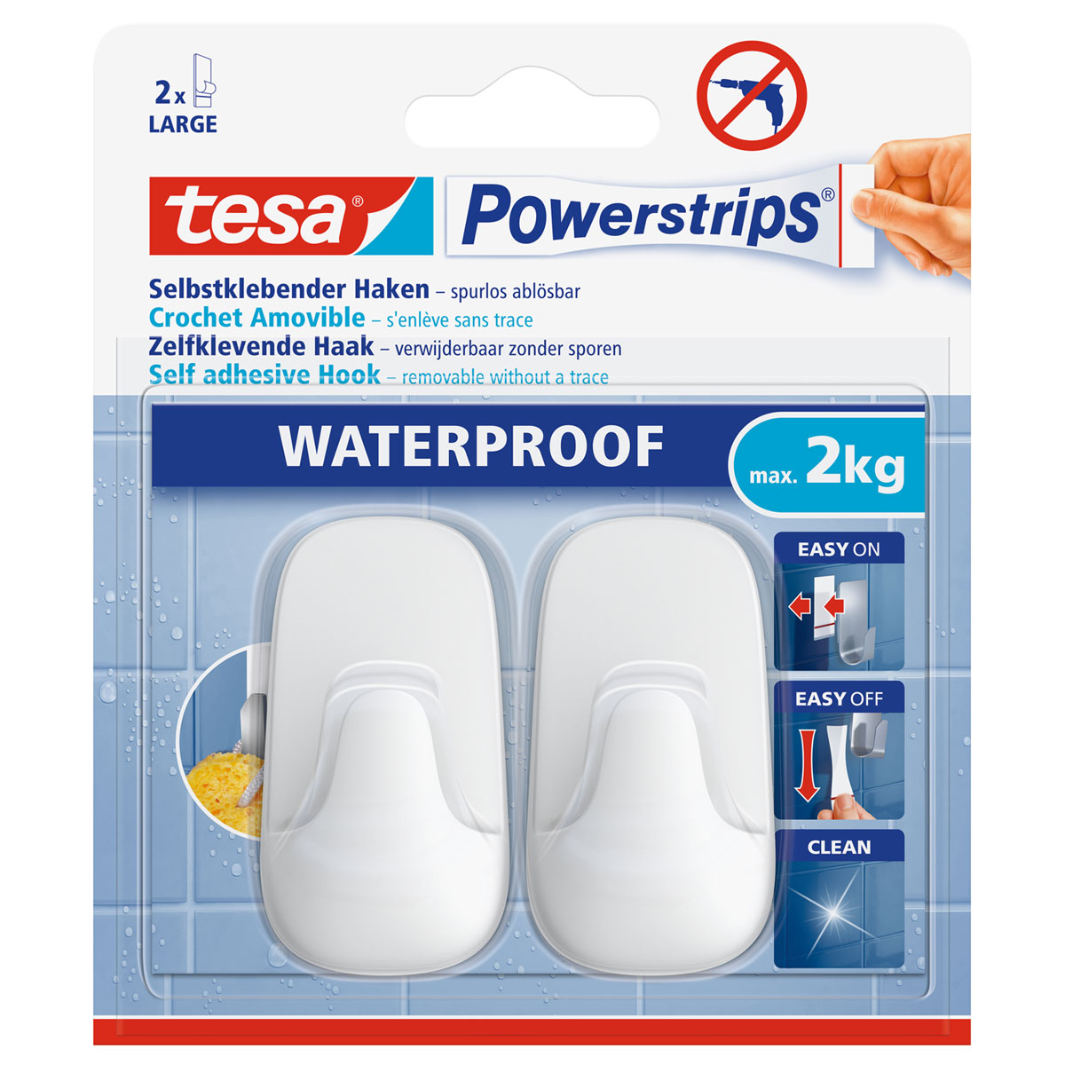Tesa Powerstrips Waterproof Haken Large Plastik weiss Bild 1