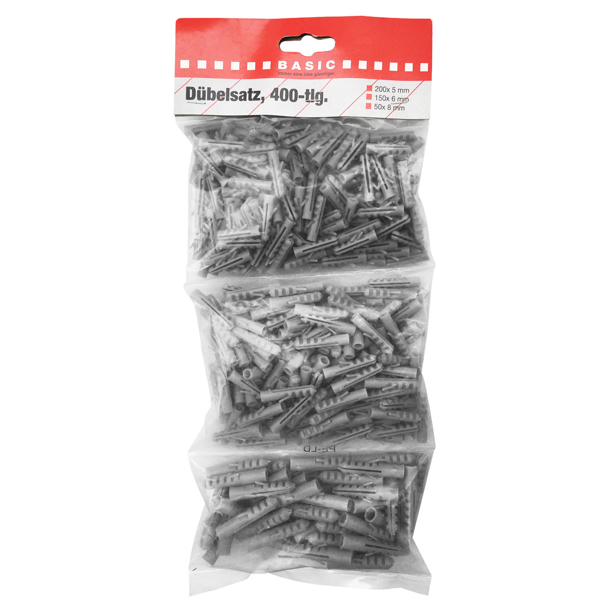 Basic Dübelsatz 400 teilig 200 x 5 mm 150 x 6 mm 50 x 8 mm