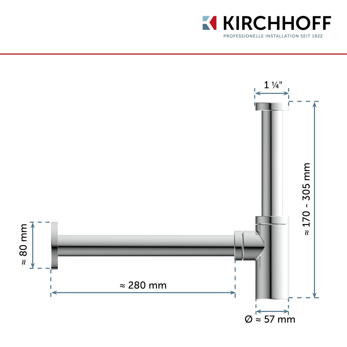 Kirchhoff Design-Flaschsiphon DS-5WK 1¼ x 32 mm verchromt Bild 7