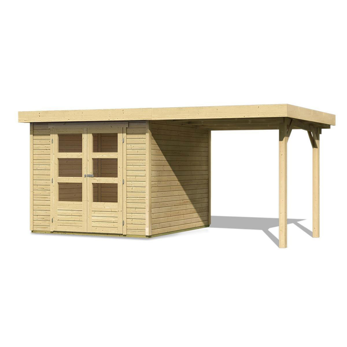 Karibu Gartenhaus Askola mit Anbaudach 225 cm naturbelassen 462 x 217 x 211 cm Bild 2