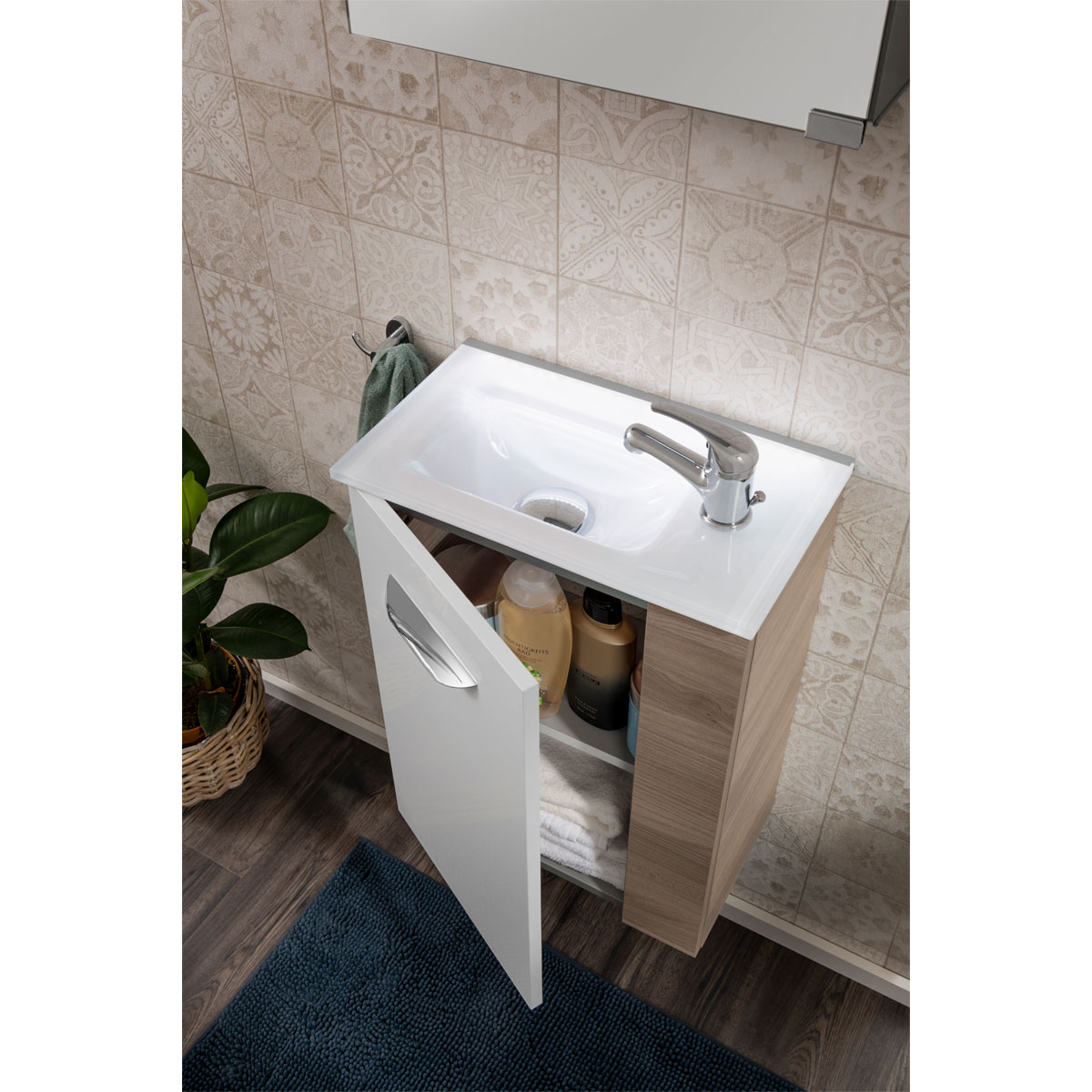 Fackelmann  Gäste-WC Waschtischunterschrank links SBC 440 x 600 x 243 mm Steinesche/Weiß Bild 7
