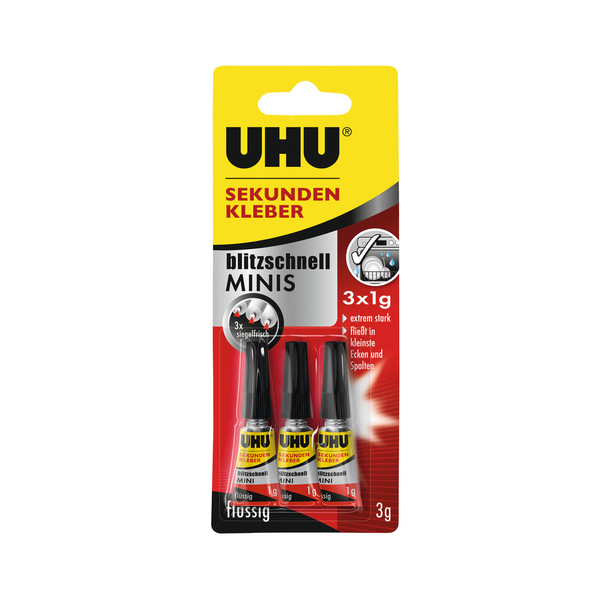 UHU  Sekundenkleber blitzschnell minis flüssig 3 x 1 g