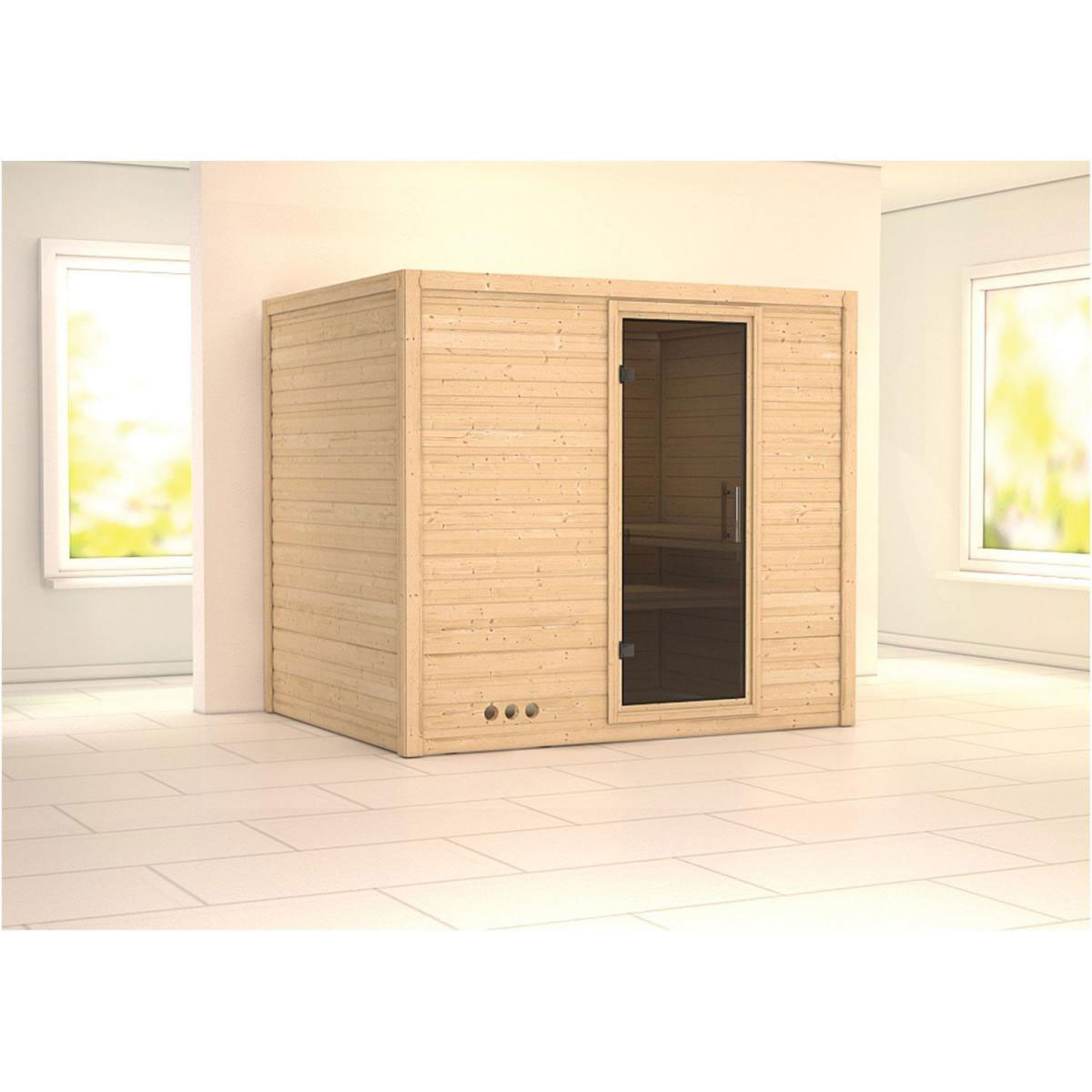 Karibu Sauna Sonara Fronteinstieg ohne Ofen Tür graphit ohne Kranz Bild 1