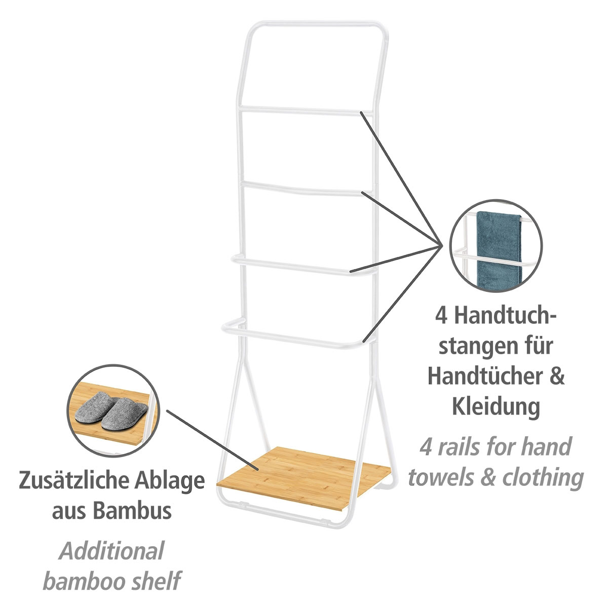Wenko  Handtuchhalter Verona Weiß Handtuchständer 4 Stangen Bild 3