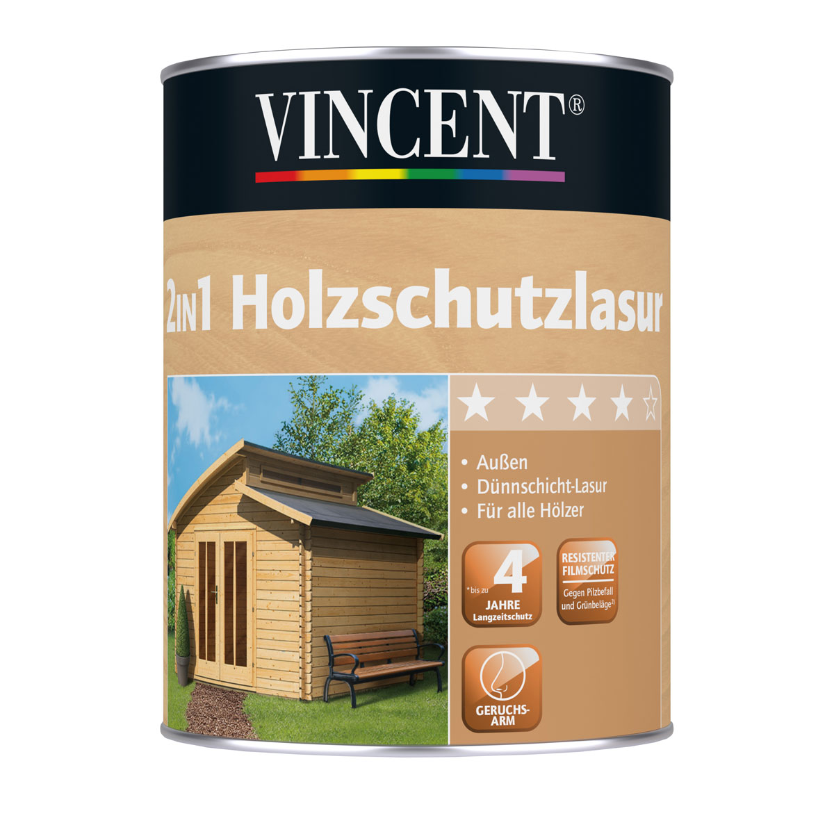 Vincent 2in1 Holzschutzlasur Patinagrau 2,5 L