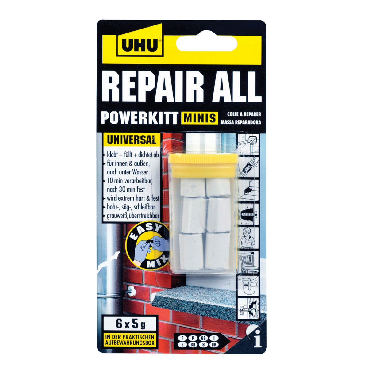 UHU  Zwei-Komponenten-Klebstoff repair all powerkitt minis 6 x 5 g Bild 2