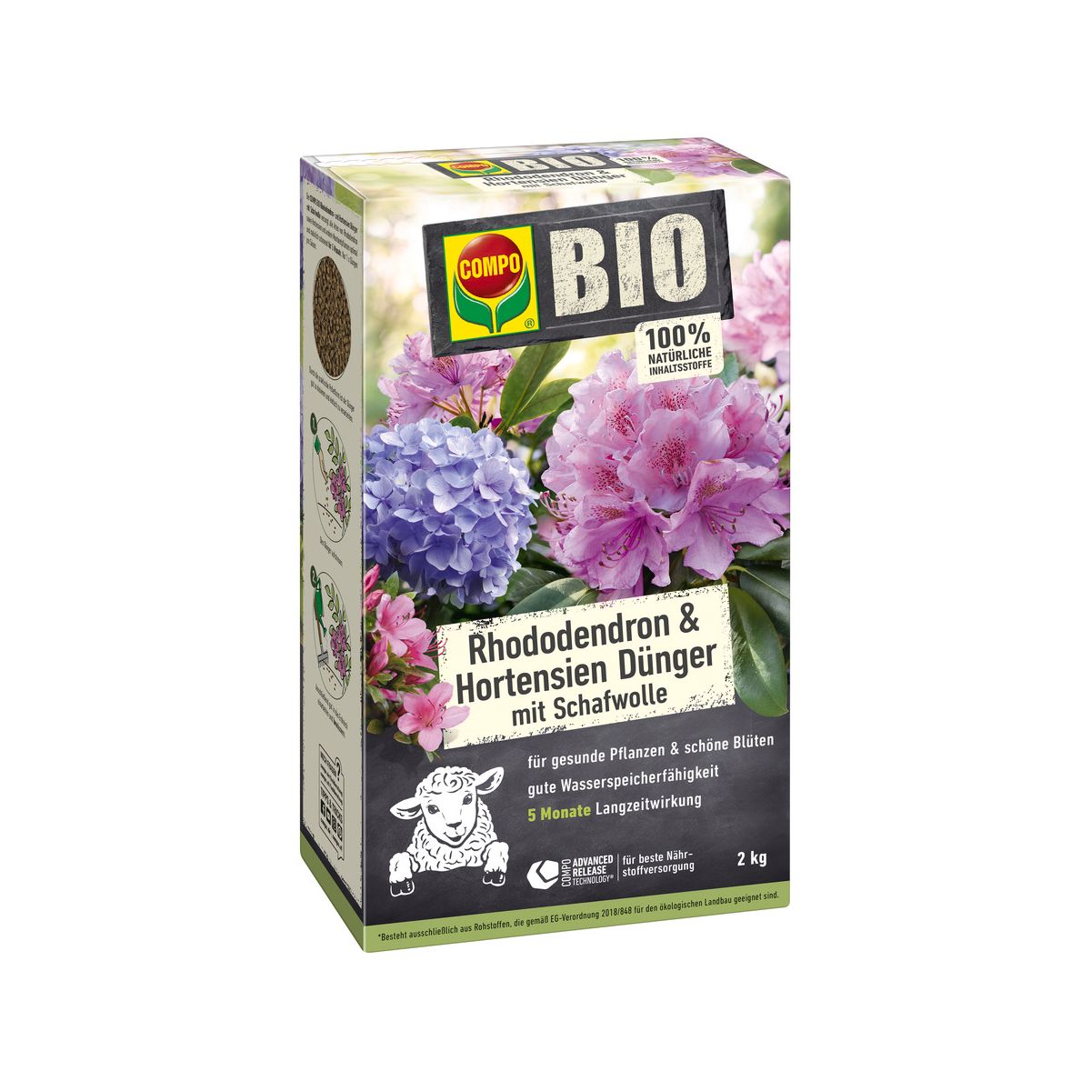 Compo BIO Rhododendron- und Hortensien Langzeit-Dünger mit Schafwolle 2 L