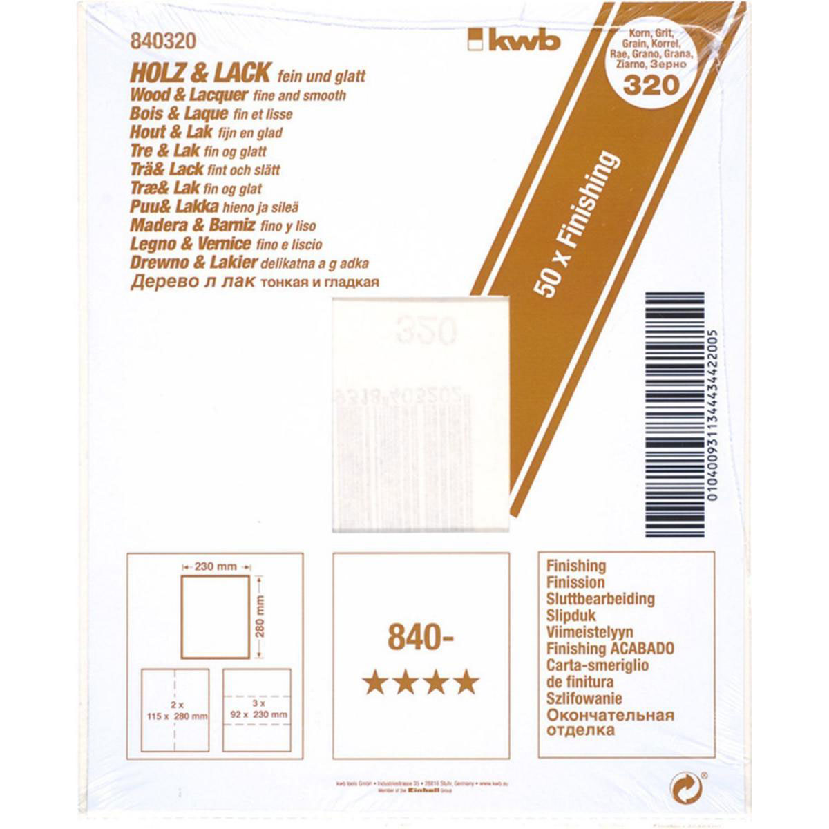 kwb  Schleifpapier Holz und Lack Finishing 230 x 280 mm K320 Bild 2