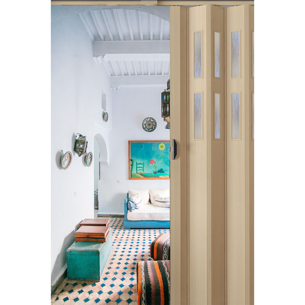 FORTE Kunststoff-Falttür Luciana B 88,5 x H 202 cm Esche holz 3 D 2 Fenster Bild 4